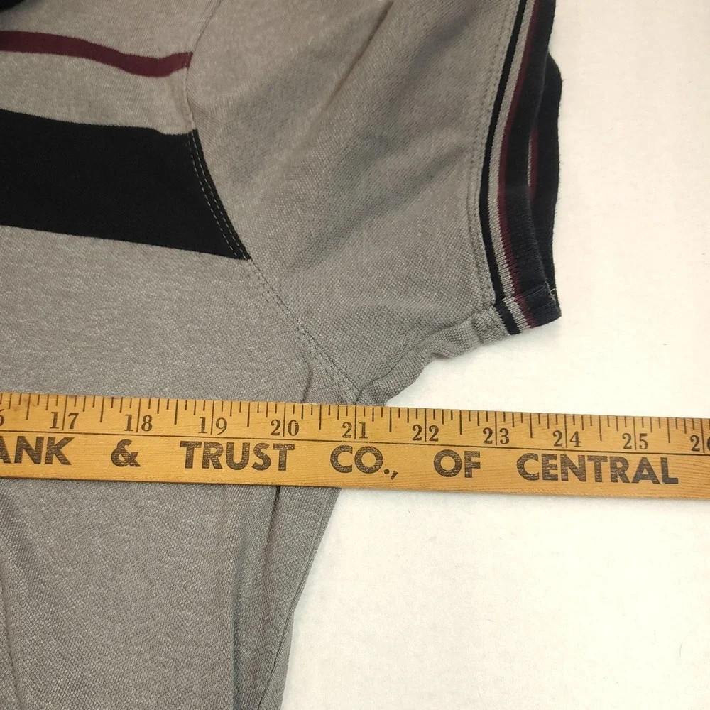 Banana Republic Polo Shirt Mens Large Gray Short Sleeve Striped‎ Cotton Collared